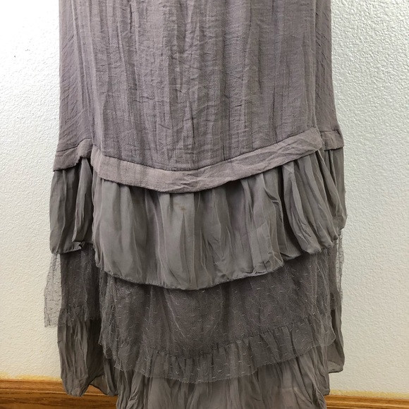 Anthropologie A’Reve Grey Taupe High Low Boho Lace Tiered Ruffle Dress - Picture 9 of 11